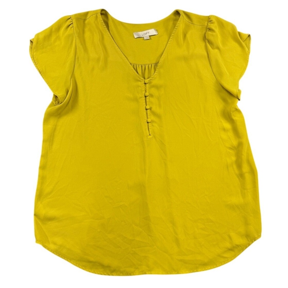 LOFT Womens Mustard Yellow V-Neck Tulip Sleeve Blouse Top Size Large
